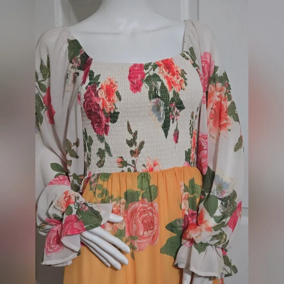 Love Colette Floral Smocked Midi Dress Size M Boho Cottagecore - Picture 12 of 12